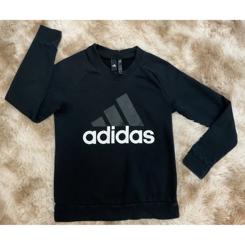 Adidas Mens Black Graphic Logo Raglan Crewneck Sweatshirt Medium RN 88387